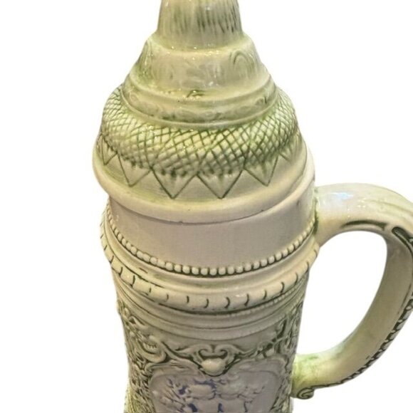 Vintage German Beer Stein With Embossed Cherub Design & Lid 1 Liter Capacity Cer - Picture 4 of 7